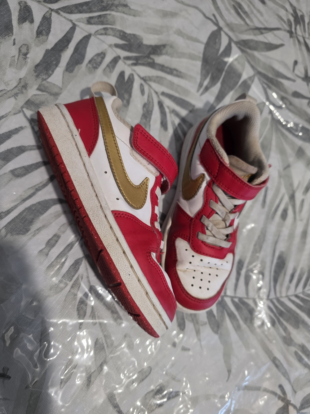 Nike Kids Red, White and Gold Hook-and-Loop Sneakers